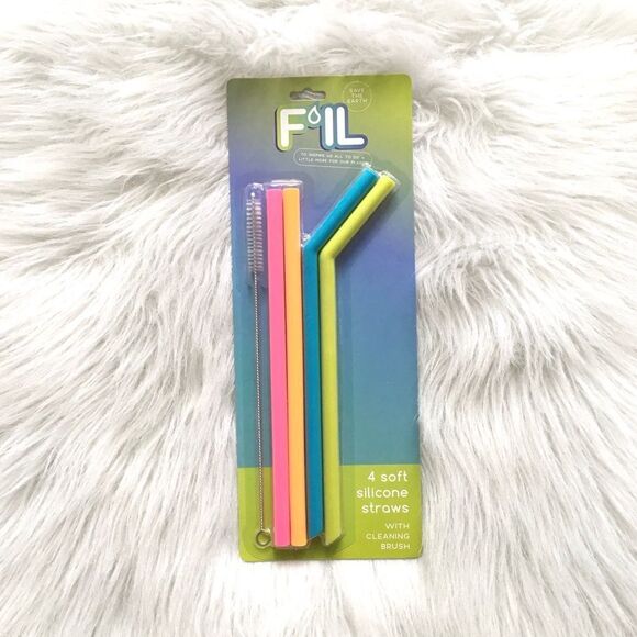 🆕4 Soft Silicone Straws & 1 Cleaning Brush Set - Picture 4 of 6